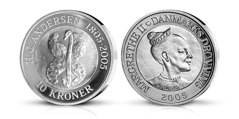 I forbindelse med 200-års fødselsdagen for Danmarks nationalikon prægede man i 2005 en serie mønter i 99,9 % sølv. Mynterne måler 38 mm i diameter og vejer hele 31,1 gram. Mønterne motiver viser nogle af H. C. Andersens mest elskede eventyr.